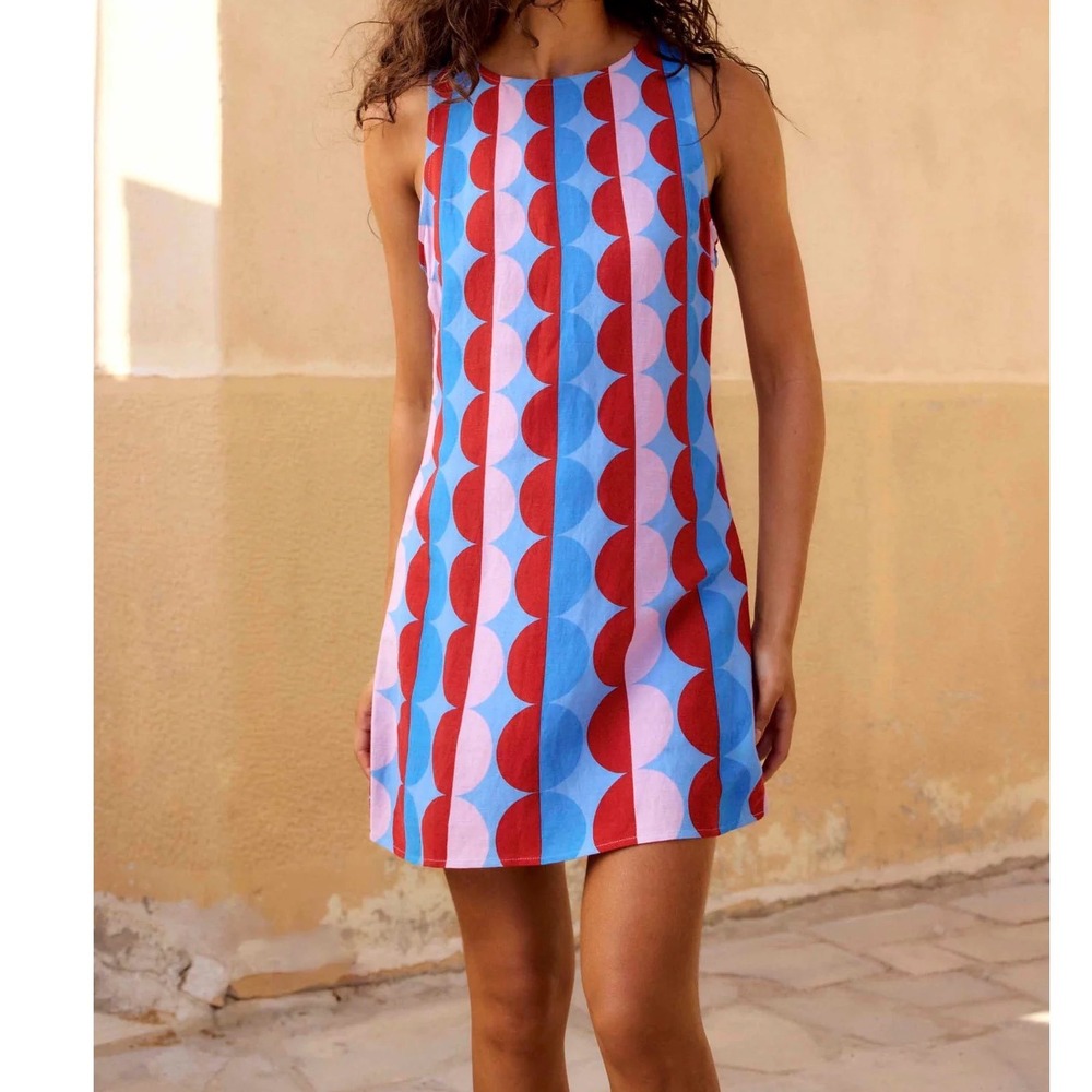 NWT Mister Zimi Lita Dress in Kaleido Geometric Linen Blend Size US 8